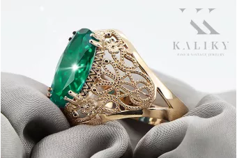 حرف يدوية فينتاج خاتم الزمرد 14 كارت من الذهب الأصفر vrc074y